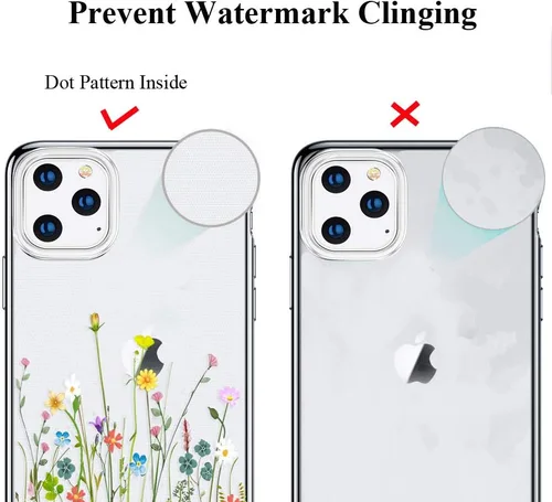 Miniatura 9 de Unov Funda compatible con iPhone 11 Pro, transparente, con diseño delgado, protector suave de TPU a prueba de golpes, patrón de flores en relieve