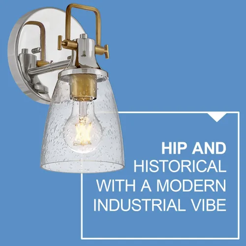 Miniatura 4 de Hinkley Easton 51270PN - Accesorio de tocador de baño de una sola luz, industrial moderno, pantalla de vidrio transparente, se monta hacia arriba