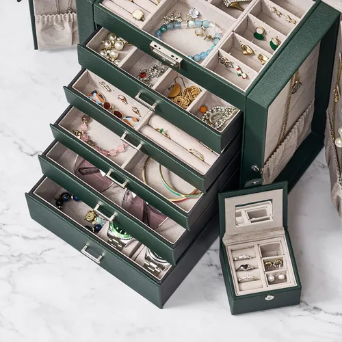 Miniatura 9 de ANWBROAD 6 Tier Huge Jewelry Box Jewelry Organizer Box Display Storage Case Holder with Lock Mirror Girls Jewelry Box for Earrings Rings Necklaces