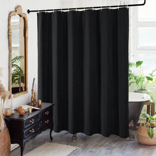 Gibelle Cortina de ducha negra para baño, juego de cortina de ducha de tela texturizada geométrica en relieve 3D con ganchos, diseño moderno y