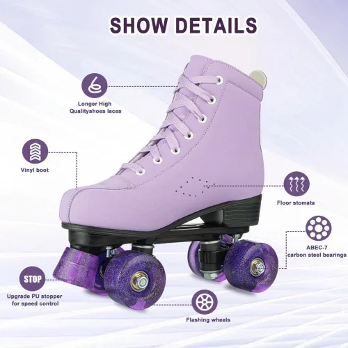 Miniatura 2 de YYW - Patines de ruedas de caña alta para mujer y niñas - Patines clásicos de doble fila para principiantes, para interiores y exteriores
