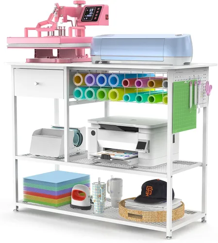 Miniatura 9 de 𝐂𝐫𝐚𝐟𝐢𝐭 Mesa Plegable de Prensa de Calor—Sostiene 36 Rollos de Vinilo, Carro de Soporte de Prensa de Calor Movible con Bolsa de Almacenamiento, Banco