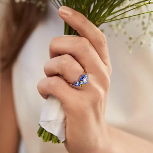Miniatura 3 de Kolmnurk Anillo de eternidad de moissanita de 0.5 quilates, 1 unidad, 2 quilates, Van Gogh, la noche estrellada, corte redondo, diamante cultivado