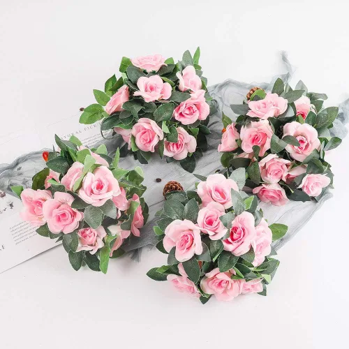 Miniatura 2 de LESING Guirnalda de rosas artificiales, 4 unidades (28.8 pies), guirnalda de flores de seda falsa con plantas verdes, guirnaldas de flores colgantes