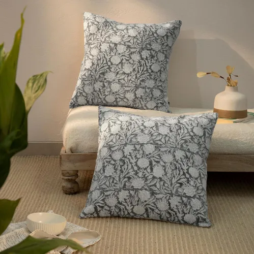 Miniatura 23 de Juego de 2 fundas de almohada decorativas de algodón indio vintage con estampado a mano (marrón ladrillo, 18 x 18 pulgadas (paquete de 2))