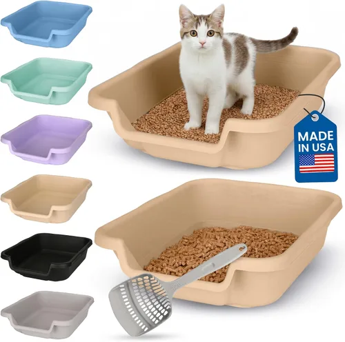 Miniatura 16 de KittyGoHere - Caja de arena para gatos mayores, sartén pequeña con cuchara jumbo de mango largo, caja de arena para gatos de entrada baja, ligera