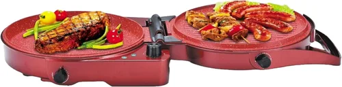 DRINKPOD Pizza de 12 pulgadas y plancha eléctrica – Antiadherente, 180° de apertura plana, placas de calefacción dobles, temperatura ajustable y