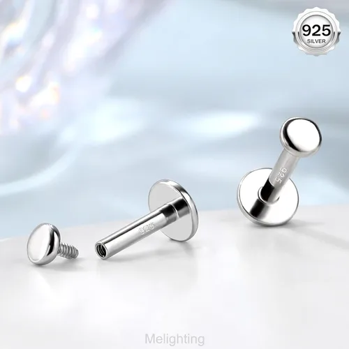Miniatura 4 de Melighting Aretes de hélice de plata esterlina 925 para cartílago, roscados internamente, tragus, aretes de espalda plana, 6/0.315 in, piercing