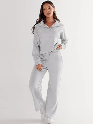 Miniatura 6 de LOGENE Conjunto deportivo de 2 piezas para mujer, sudadera con media cremallera y pantalones deportivos de pierna ancha, trajes de otoño 2023