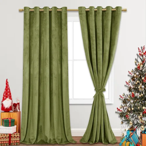 Miniatura 68 de JIUZHEN - Cortinas de terciopelo gris de 63 pulgadas opacas para sala de estar - Cortinas gruesas de terciopelo con ojales para ventana