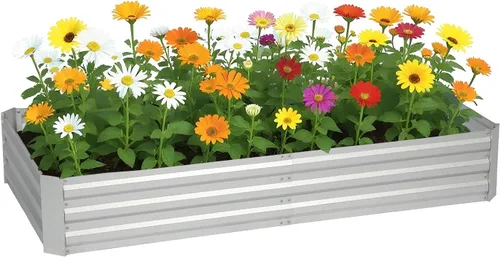 Miniatura 10 de PayLessHere Cama de jardín galvanizada de 6 x 3 x 1 pies, cama de jardín elevada para exteriores, verduras, flores, cama de jardín, caja de jardín