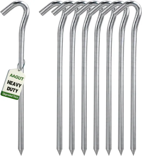 Miniatura 15 de AAGUT Estacas de metal resistente de 9 pulgadas, paquete de 50 estacas de acero galvanizado resistente al óxido, ganchos para valla de jardín