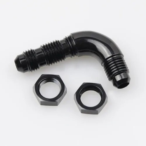 Miniatura 2 de 90 grados -4 AN a -4AN de una pieza de flujo completo macho Flare Bulkhead Unión de combustible con tuerca de mamparo AN4 Aluminio Negro