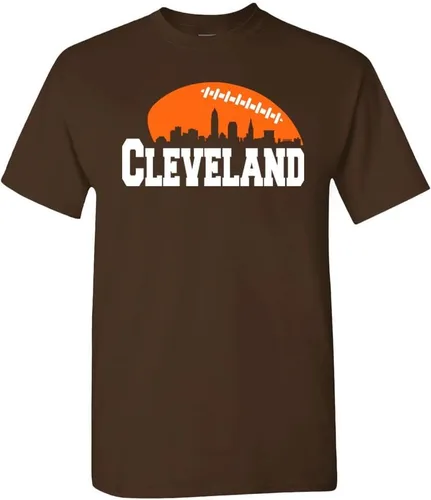 Xtreme Apparrel City Skyline - Camiseta de hombre para los aficionados al fútbol americano Cleveland - Camisa marrón