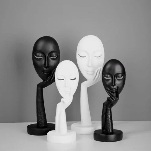 Miniatura 2 de Estatua abstracta de personajes artesanales para mujer, escultura de cara de resina, tallada a mano, estatua de dama pensante, decoración de Blanco