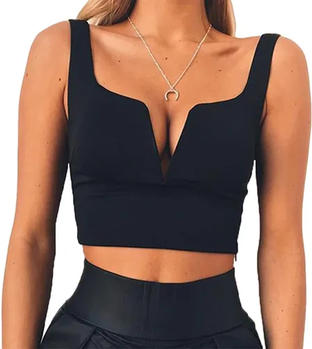 Miniatura 2 de Blusa sin mangas Susupeng con cuello profundo en V para mujer ajustada con cierre lateral blusa corta casual