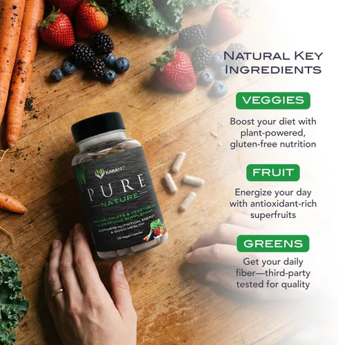 Miniatura 5 de KaraMD Pure Nature - Suplemento de verduras, frutas y verduras, vitaminas, fibra y antioxidantes, 20 suplementos de frutas y verduras para energía