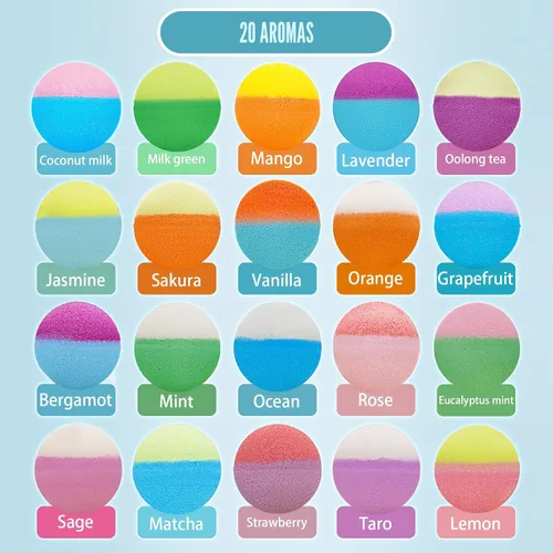 Miniatura 8 de Paquete de 20 bombas de baño para niños con sorpresa en el interior, juguetes de baño de burbujas, set de bombas de baño orgánicas naturales