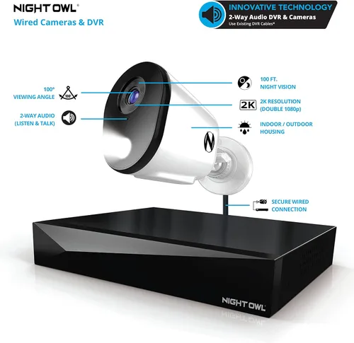 Miniatura 2 de Night Owl Sistema de cámara de seguridad DVR de 12 canales con audio bidireccional para el hogar con (8) cámaras de disuasión 2K HD con cable