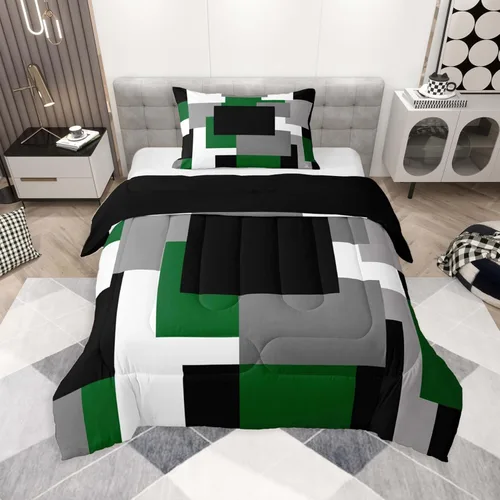 Miniatura 46 de jejeloiu Juego de edredón geométrico para niños, tamaño individual, diseño de rayas de color negro, blanco y gris, juego de ropa de cama decorativo