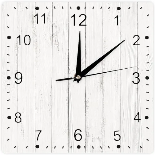 Reloj de pared digital de PVC, color blanco, textura de madera, sin tictac, funciona con pilas, estilo vintage, aspecto envejecido, reloj de pared