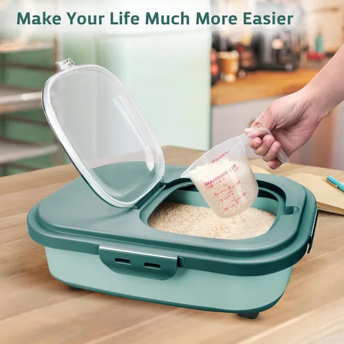 Miniatura 7 de Komzon Contenedores de almacenamiento de arroz, dispensador plegable de 20 a 30 libras de almacenamiento de alimentos con rueda rodante y tapa