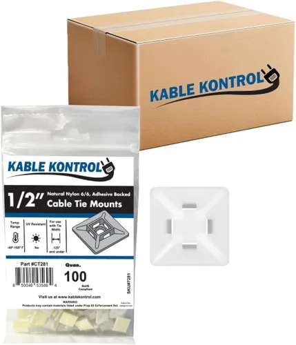 Miniatura 19 de Kable Kontrol Soportes para bridas de cremallera, 1 pulgada cuadrada, blanco natural, 100 unidades, cuadrados de montaje multiusos con respaldo
