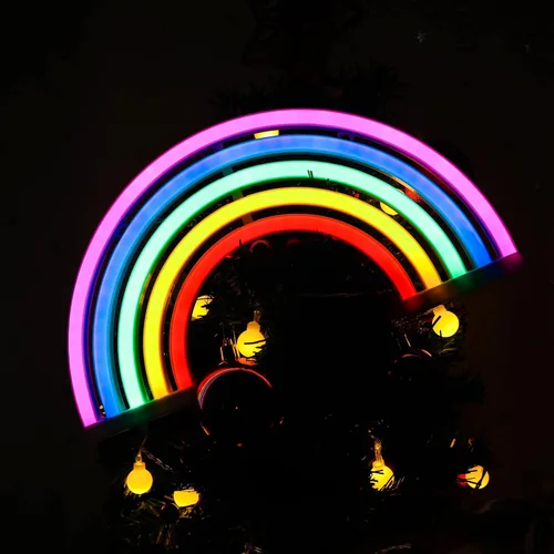 ENUOLI Luz de neón arcoíris, bonitos letreros de neón coloridos con batería o USB, luz nocturna LED arcoíris para decoración de pared, dormitorio,