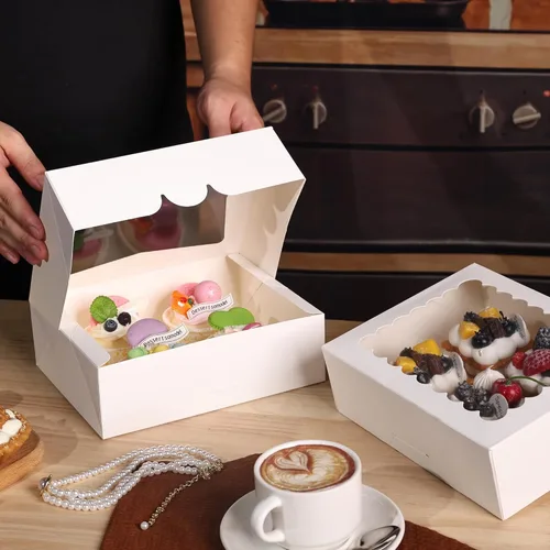 Miniatura 4 de NPLUX Cajas de galletas para panadería con ventana de 8 x 6.5 x 2.5 pulgadas, cajas de pastelería para regalo (paquete de 24, color blanco)