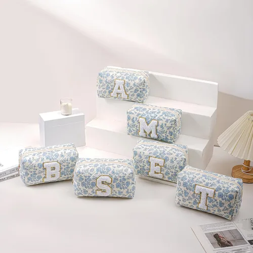 Miniatura 4 de Bolsa de maquillaje alfabética JOVAKIT, bolsa de cosméticos para mujeres, regalos de Navidad para niñas de 6 a 18 años, neceser de viaje con flores