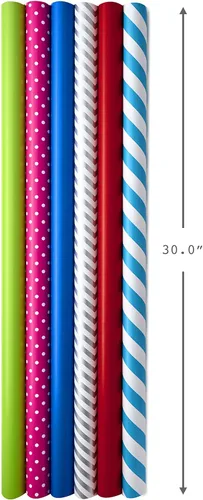 Miniatura 10 de Hallmark Paquete de papel de regalo para todas las ocasiones con líneas de corte en el reverso (paquete de 6; 180 pies cuadrados total) sólidos