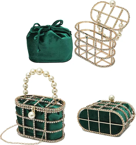 Miniatura 5 de CARIEDO Bolso de Noche para Mujer, Bolso de Mano con Perlas y Diamantes de Imitación para Boda, Baile de Graduación, Cumpleaños, Fiesta, Accesorios