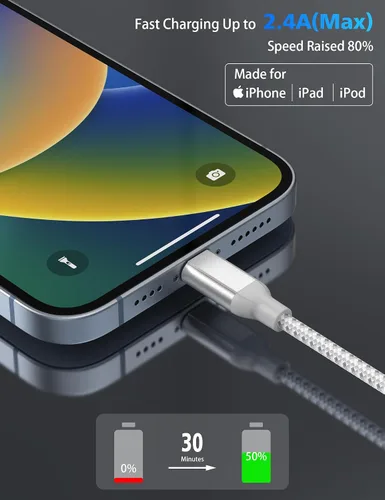 Miniatura 3 de Cable de carga para iPhone de 2 pies, paquete de 2 [certificado MFi], cable Lightning corto trenzado para iPhone, cargador de 2 pies, cable de carga