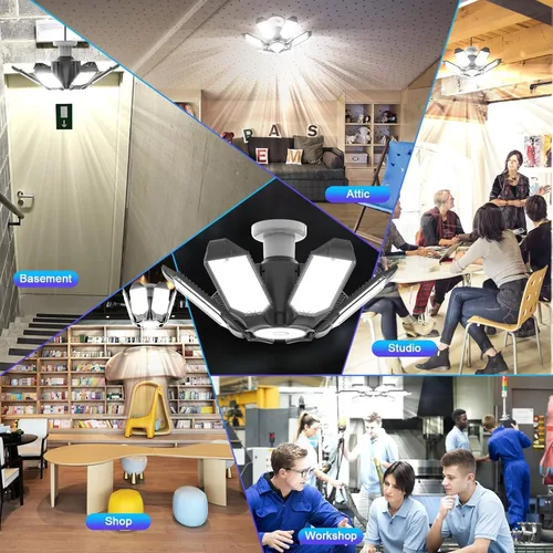 Miniatura 6 de Paquete de 4 luces LED de garaje, 220 W, luces LED de techo superbrillantes, deformables en base E26, luz de garaje para sótano, almacén, taller