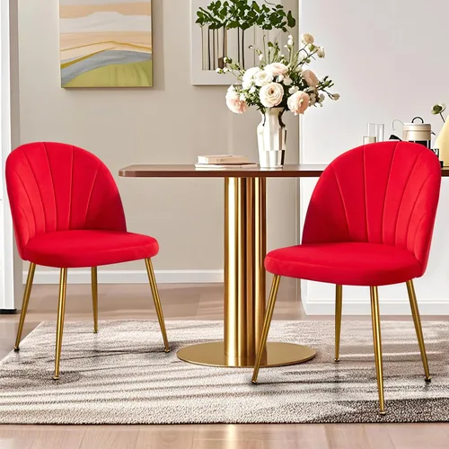 Miniatura 30 de Juego de 4 sillas de comedor de terciopelo, sillas de comedor modernas tapizadas de mediados de siglo, silla de acento sin brazos con patas doradas