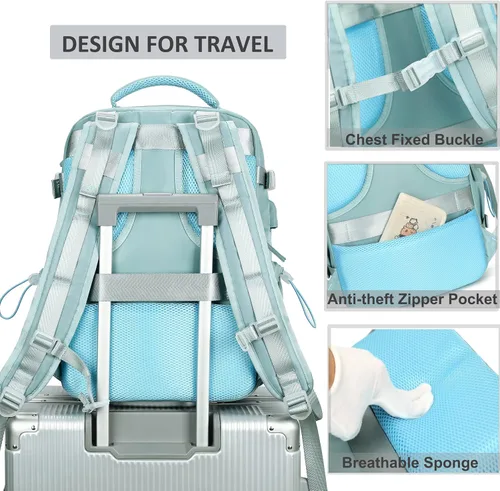Miniatura 5 de AO ALI VICTORY Mochila de viaje para mujeres y hombres de 15.6 pulgadas para laptop, mochila de transporte, mochila grande para universidad, Verde