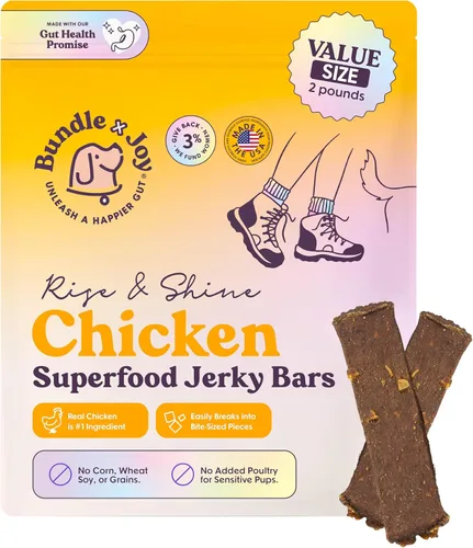 Miniatura 19 de Bundle x Joy Rise & Shine - Golosinas de pollo para perros, bolsa de 5 onzas, superalimento natural, maíz, aves, soja y granos, golosinas