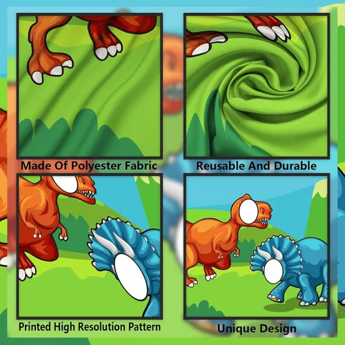 Miniatura 3 de Lindo cartel de caricatura de dinosaurio Triceratops telón de fondo de cara de T-Rex juego de fiesta de juego de selva temática de dinosaurios