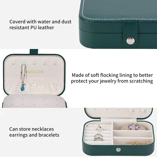 Miniatura 3 de Smileshe Joyero, estuche de viaje portátil pequeño de piel sintética, organizador de 2 capas, cajas de almacenamiento para anillos, aretes