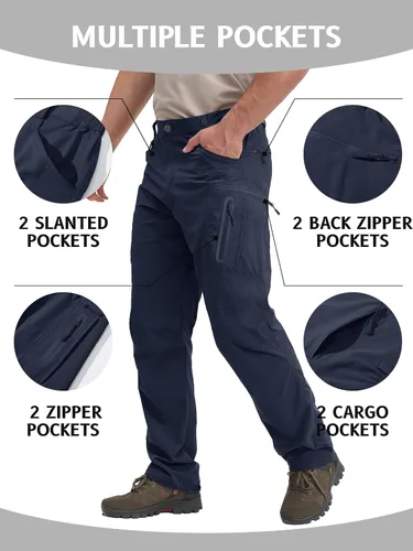 Miniatura 12 de TACVASEN Pantalones tácticos ligeros para senderismo, impermeables, de secado rápido, para trabajo, lluvia, exteriores, 8 bolsillos