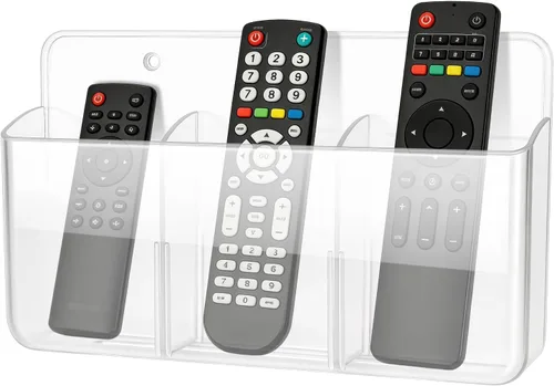 Miniatura 14 de Soporte de Control Remoto Ajustable de 3 Ranuras con Montaje en Pared, Organizador Adhesivo para Control de TV con Fondo Hueco para Carga, Soporte