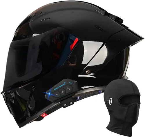 Miniatura 18 de Casco de motocicleta Bluetooth de cara completa, aprobado por DOT, casco antivaho, doble visera, casco de bicicleta de calle, altavoz dual integrado