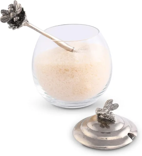 Miniatura 5 de Vagabond House Tarro de cristal de abeja de peltre con cuchara de 5 pulgadas de alto, 12 onzas