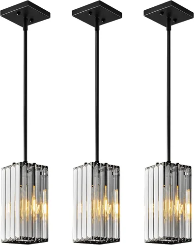 Miniatura 8 de Lámpara colgante moderna cromada rectangular de iluminación colgante mini candelabros de cristal, lámpara colgante ajustable para cocina, isla