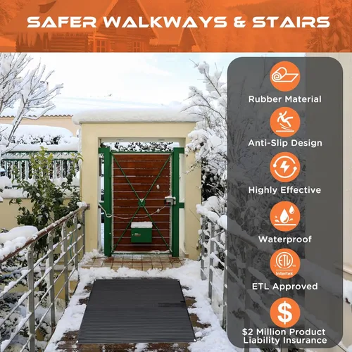 Miniatura 6 de HEATIT Alfombrillas térmicas para derretir la nieve, alfombrillas de goma calentadas para exteriores para entradas, alfombrillas de fusión de nieve