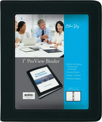 Miniatura 7 de Blue Sky ProView Legacy - Carpeta negra de 3 anillas, tamaño carta, 1 pulgada, funda de piel sintética texturizada, bolsillos integrados, capacidad