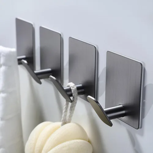 Miniatura 16 de DELITON Paquete de 4 ganchos adhesivos para toallas - Blancos, ganchos autoadhesivos resistentes para pegar en la pared, para colgar batas, abrigos