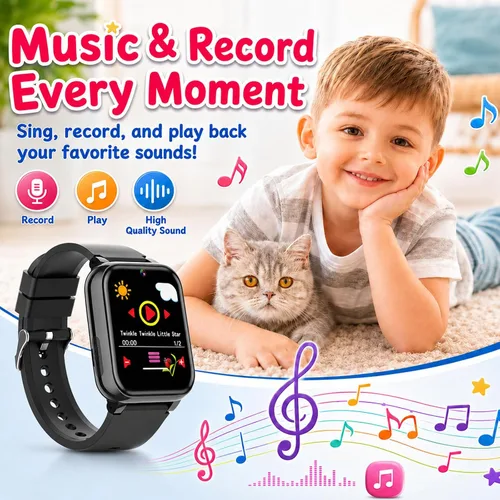Miniatura 4 de Goodatech Reloj inteligente de 1.69 pulgadas para niños y niñas, cámara, 26 juegos de rompecabezas, reproductor de video y música, podómetro, reloj