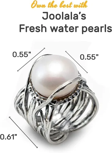 Miniatura 2 de Joolala Anillo individual de perlas blancas redondas cultivadas en agua dulce en plata de ley 925 para mujer, Plata Esterlina