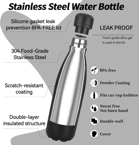 Miniatura 2 de OWS - Botellas de agua aisladas de 17 onzas a granel paquete de 1/2/4 botellas de agua deportivas de metal, botella de doble pared al vacío sin BPA